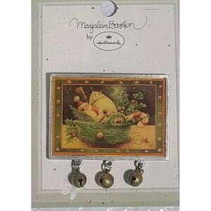 Vintage Marjolein Bastin Brooch Santa Snowman Basket Jingle Bell Pewter 2.5"